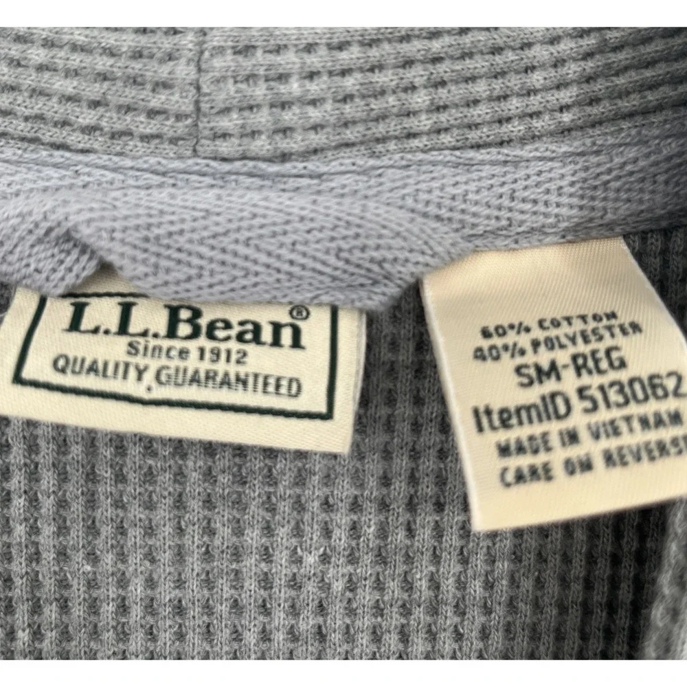 L.L. BEAN Comfort Waffle Robe Cotton Blend Waffle Knit Gray Small